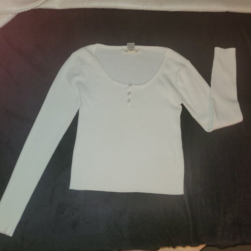 Suspicious Lines Womens White Long Sleeve Ribbed Top Size Large